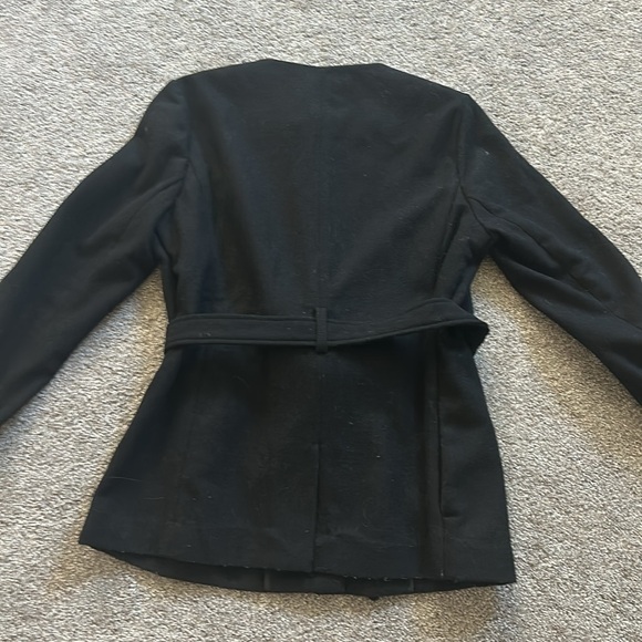 BANANA REPUBLIC black wool collarless zip front tie waist jacket Medium - Picture 3 of 5